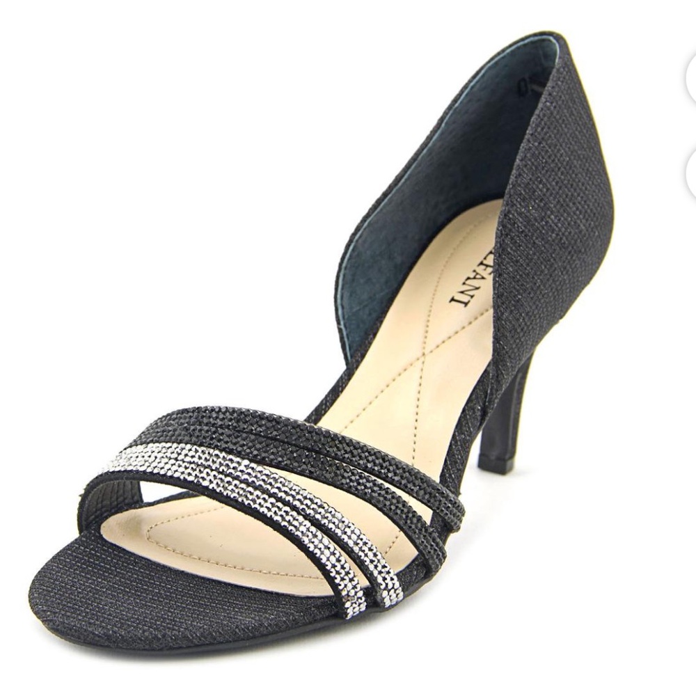 Alfani Women's Giorjah Sparkle Black D'Orsay Open Toe Slip On Heels Formal Party